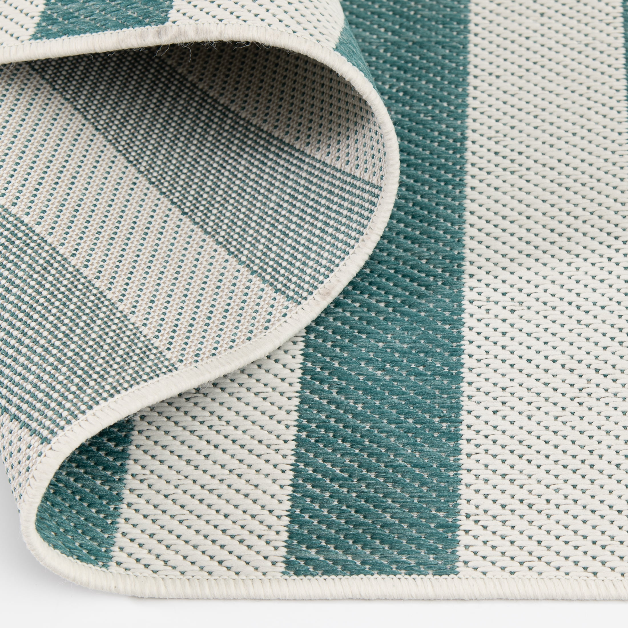 Mainstays Teal and White Striped Southwest Cabana Woven Outdoor Rug, 5' x 7'