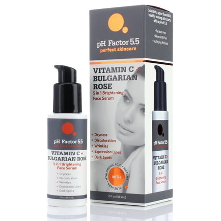 PH Factor 5.5 Vitamin C Serum for face w/ Bulgarian Rose, Matcha and Natural Extracts. Anti-aging serum for Age Spots, Wrinkles, Skin Discoloration, Rough Texture and Dry Skin. Large 2 fl oz
