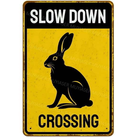 Metal Sign Rabbit Slow Down Crossing Sign Metal Tin Signs Warning Sign For Fence Outdoor Metal Tin Sign 8x12 Inch