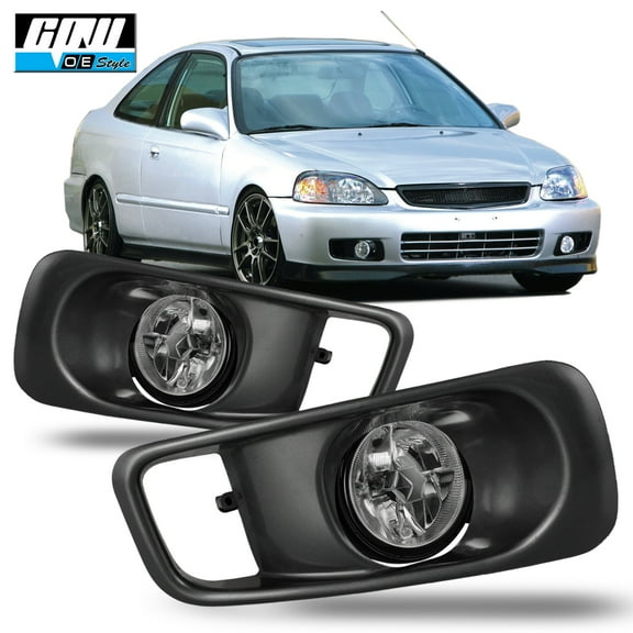 Halogen Clear Lens Fog Lights Pair Set for 1999-2000 Honda Civic, Wiring Kit and Switch Included