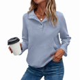 thumbnail image 3 of Womens Casual Textured Long Sleeve Henley Button V Neck Loose Pullover Trendy Fall Outfits Tops Light Blue L, 3 of 7