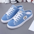 thumbnail image 2 of EKVAHL Slip On Canvas Loafers for Women, Denim Breathable Flat Cushioned Casual Shoes, Backless Daily Walking Slide Sneakers Blue, 2 of 5