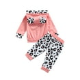 thumbnail image 2 of Qiylii Kids Girls Leopard Outfit Letter Hooded Tops with 3D Ear+Long Pants, 2 of 7