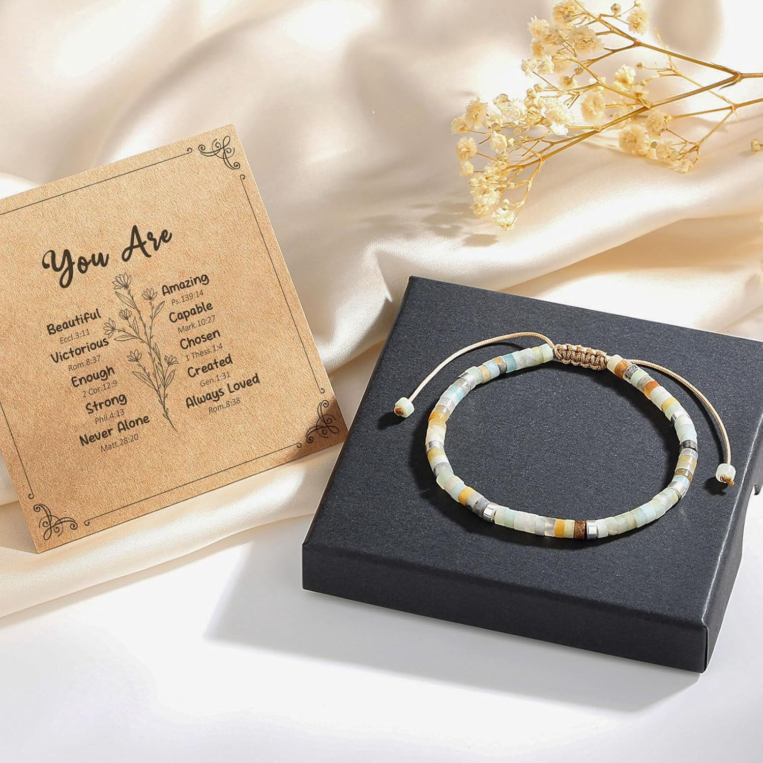 PJRYC Inspirational Gifts Healing Natural Stone Bracelets-Thinking of You,Get Well Soon Encouragement Gifts Strength Bracelets for Women Friends Sister,Christmas Stocking Stuffers Thanksgiving Basket