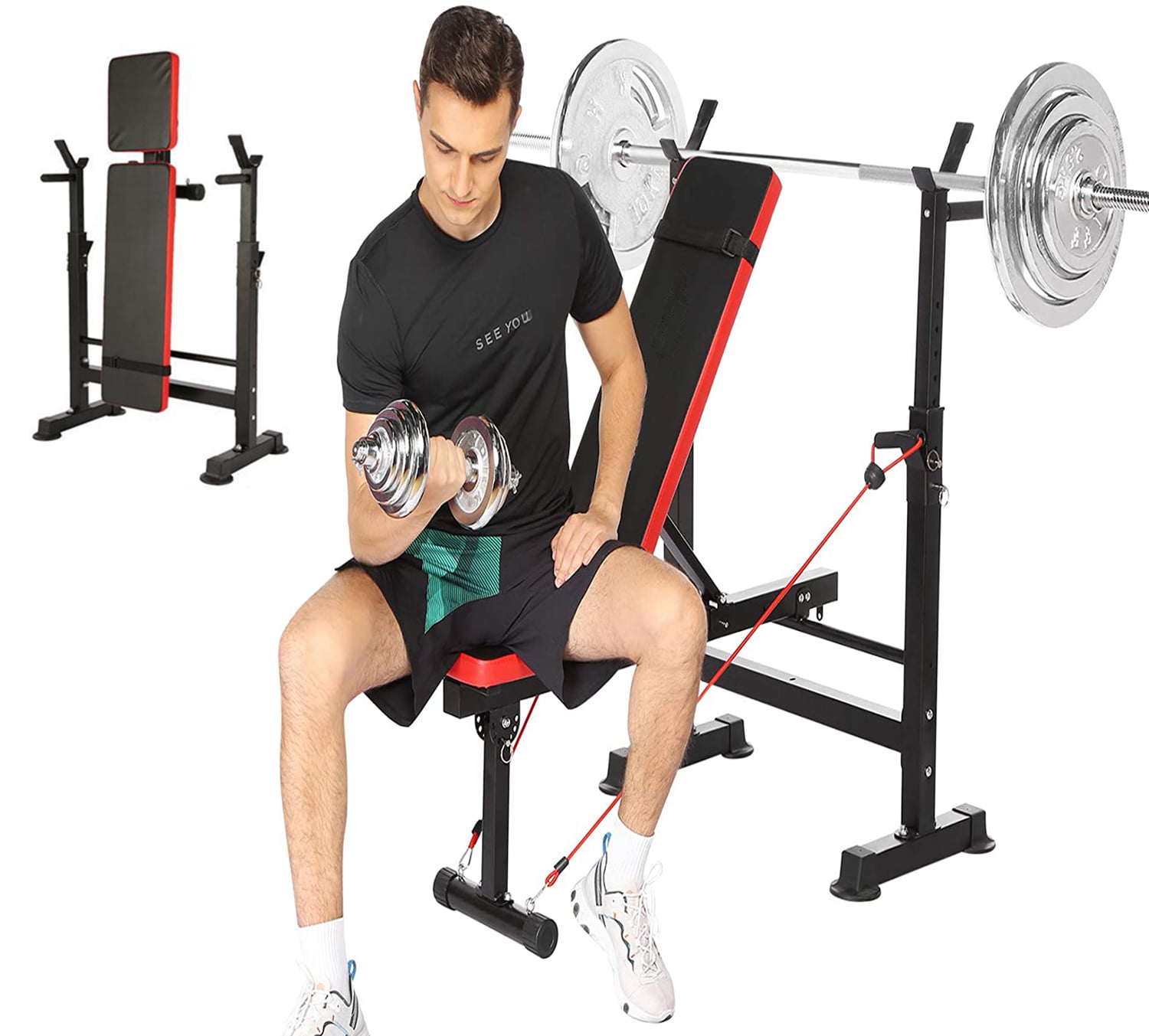 Details about   Bench Press Barbell Rack Adjustable Weight Folding Squat Fitness Gym Training