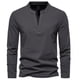 thumbnail image 2 of Blusas y camisas de manga larga con cuello en V para hombre, estilo casual, de color liso, de poliéster y algodón., 2 of 4