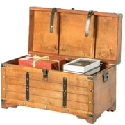 Vintiquewise Large Wooden Storage Trunk with Lockable Latch, Distressed Rustic Multicolor Wood