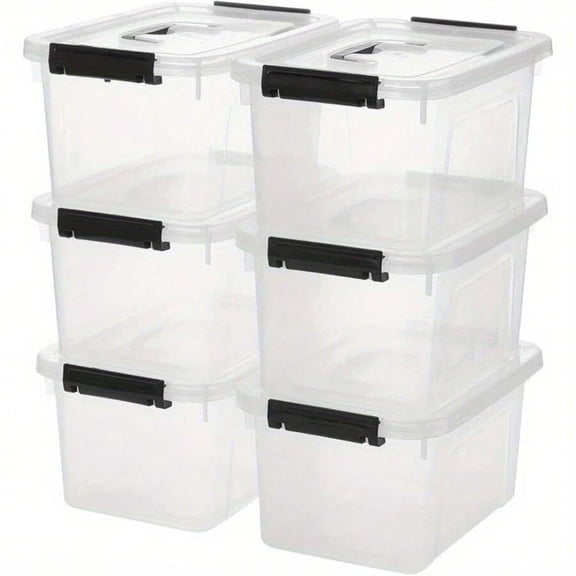 6-Pack Stackable Storage Bins With Secure Snap-Lock Lids - Clear Plastic Organizer Boxes,Heavy-Duty Containers For Pantry/Office/Garage/Kitchen, Space-Saving Modular Design & Shatterproof Base