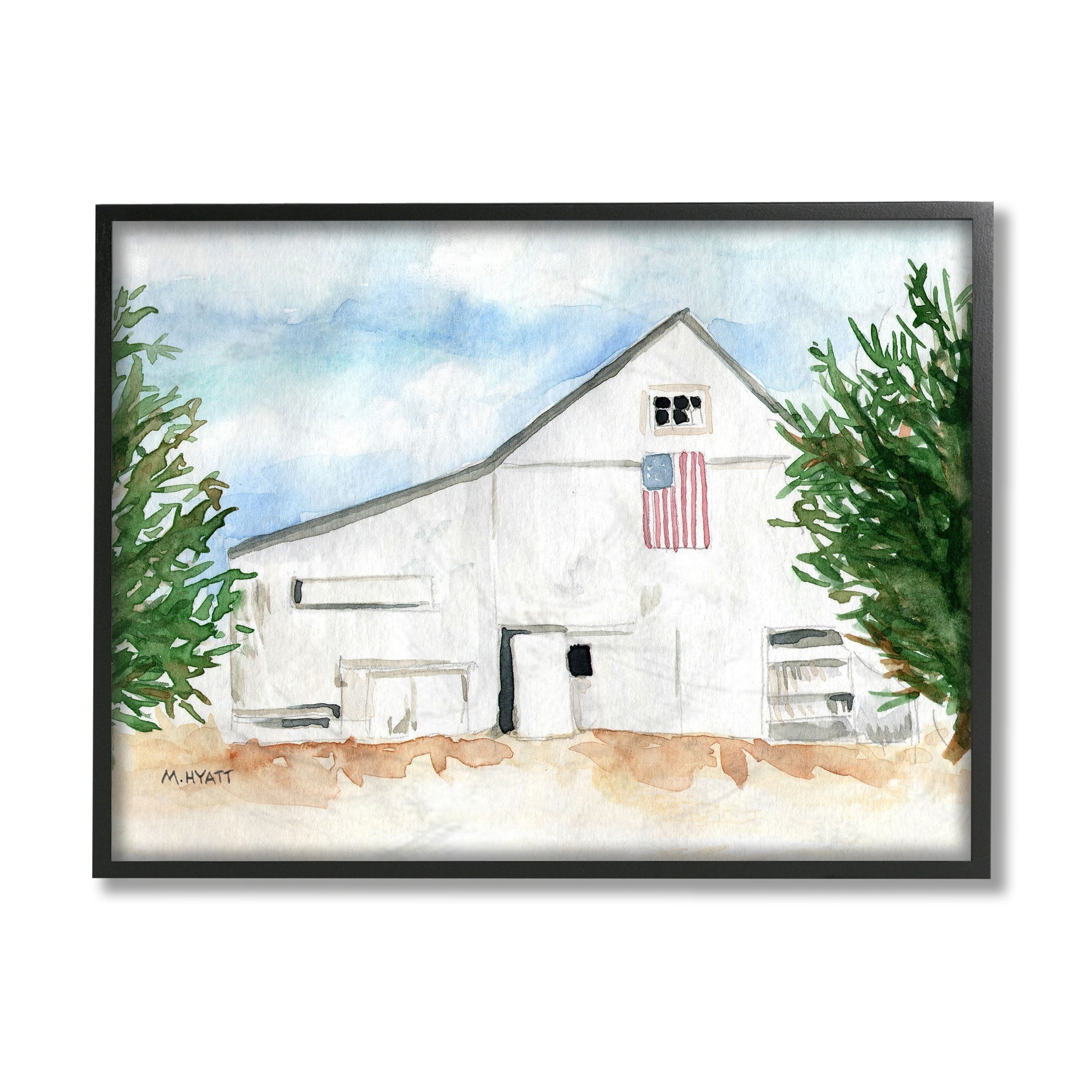 Stupell Industries American Barn Side Soft Blue Brown Watercolor Grey Framed, 16 x 20, Design by Melissa Hyatt LLC