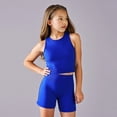 thumbnail image 5 of Gubotare Girl's 2 Piece Athletic Outfits Workout Sets Sleeveless Crop Tank Tops and Bike Shorts Gymnastic Yoga Summer Kid Size 12-13 (Blue,12-13 Years), 5 of 5