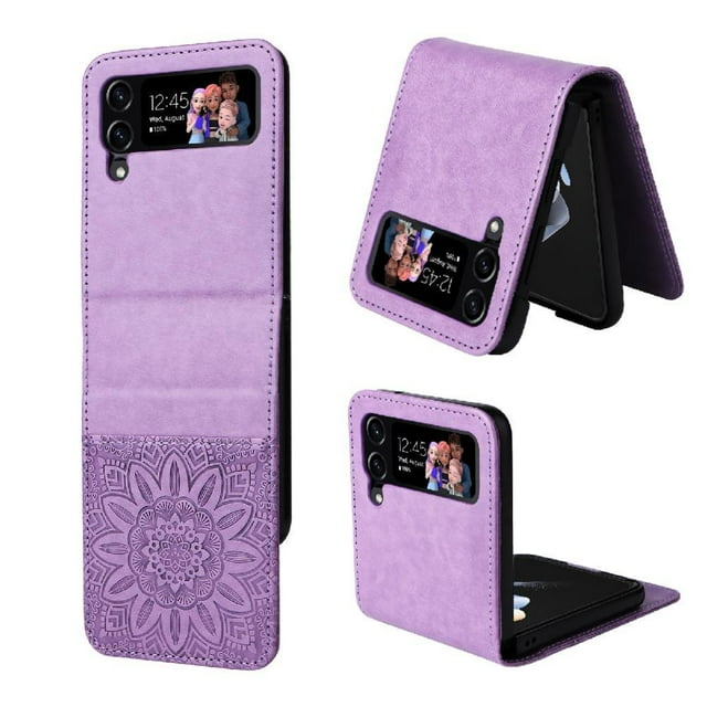 Funda tipo cartera GANGXUN para Samsung Galaxy Z Flip 4 , diseño girasol, cuero PU, soporte, cierre magnético, tarjetero
