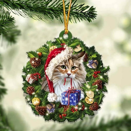 

Retro Christmas Ornaments 1pc Christmas Acrylic Double Side Christmas Wreath For Cats Decorations Christmas Tree Dec Halloween Pumpkin Ghost Witch Doll Pendant