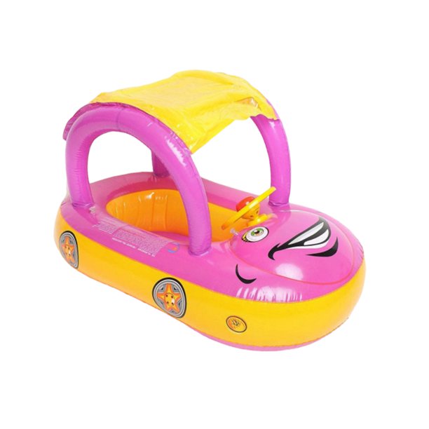 Baby Pool Float with Canopy, Car Shaped Inflatable Swim Float Boat with