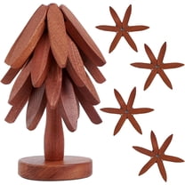 Set of 4 Wooden Trivets Foldable Heat Resistant Pots and Pans Hot Dishes Wooden Mat Kitchen Table Accessories 8" Diameter Tree Shape Trivet Set Coasters (Black Walnut)