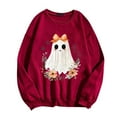 thumbnail image 4 of Jsaierl Womens Halloween Sweatshirts Plus Size Pumpkin Ghost Print Sweatshirt Stretch Crewneck T-shirt Long Sleeve Tunic Pullover Tops Halloween Party Supplies, 4 of 4