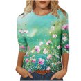 thumbnail image 2 of Hauts d'Été pour Femmes 2023 T-shirt Imprimé de Mode pour Femmes Blouse Mi-Longue à Manches 3/4 Col Rond Hauts Décontractés Bohémien T-shirt Grande Taille pour Femmes, 2 of 4