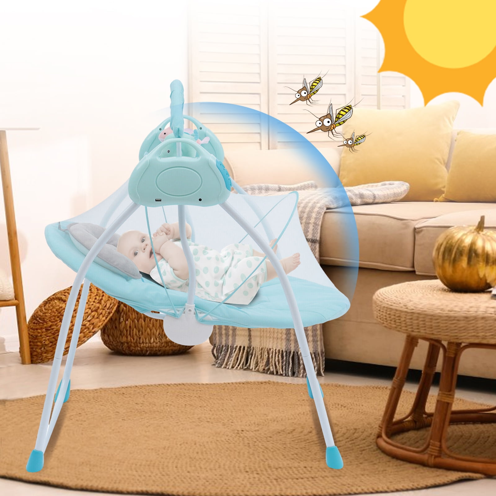 JieC Electric Baby Swing with Toy, Unisex, Suitable for Newborns From 0-36 Months,Blue