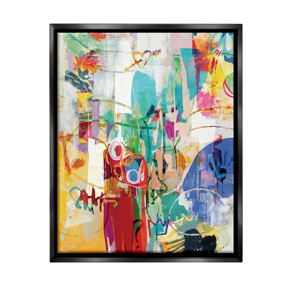 Stupell Industries Expressive Collage Abstraction Abstract Painting Black Floater Framed Canvas Art Print Wall Art, 17 x 21