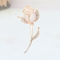 thumbnail image 2 of Broche elegante con diseño de rosa y ópalo, broche de aleación de moda para decoración, regalo para mujer (dorado), 2 of 8