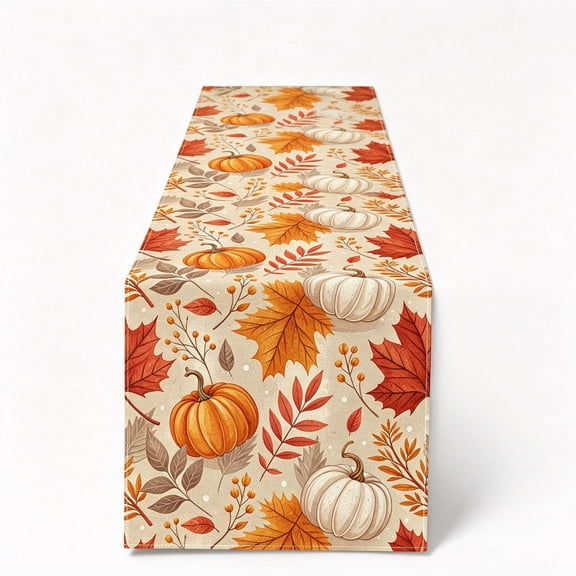 SLYNSHome Fall Maple Leaf Table Runner, Autumn Pumpkin Harvest Print Table Flag, Thanksgiving Holiday Cloth for Dining Table Kitchen Home Decor