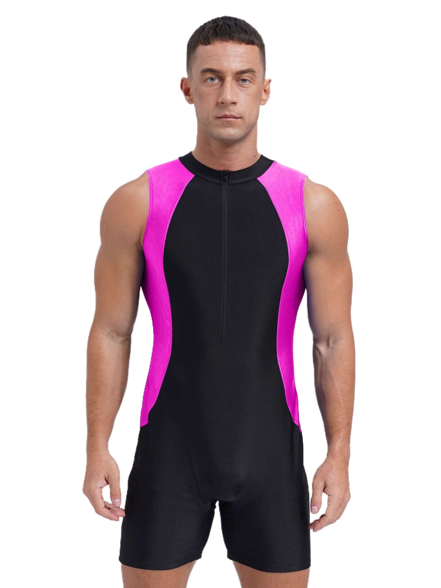 Moggemol Mens Sleeveless One piece Swimsuit Front Zipper Rash