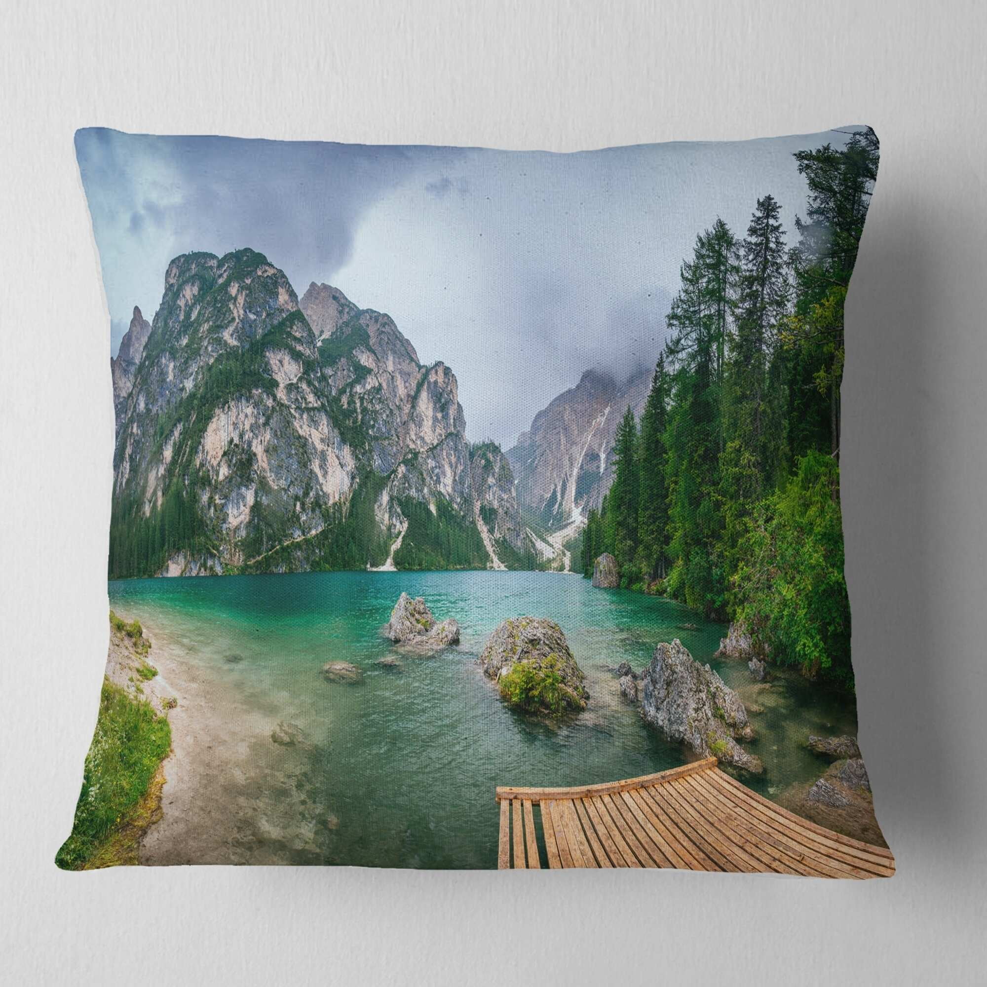 in Sofa Throw Pillow 26 in Designart CU8164-26-26 Lake Between Mountains Landscape Photography Cushion Cover for Living Room x 26 in