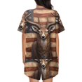 thumbnail image 4 of Womens Pajama Sets With Pocket, Deer American Flag Wall Lounge Sets Short Sleeve Sleepwear PJ Sets for Women, 4 of 6
