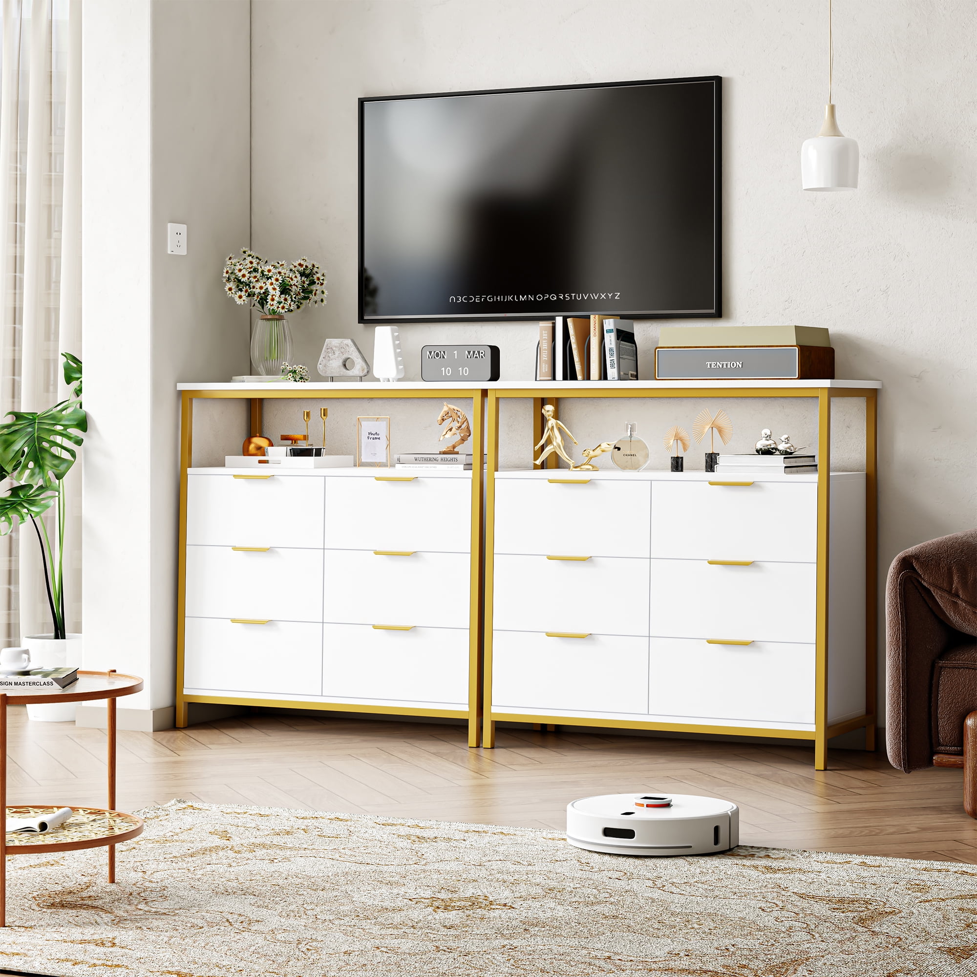 Homfa 6 Drawer Dresser, Modern Storage Chest, White Gold - Walmart.com