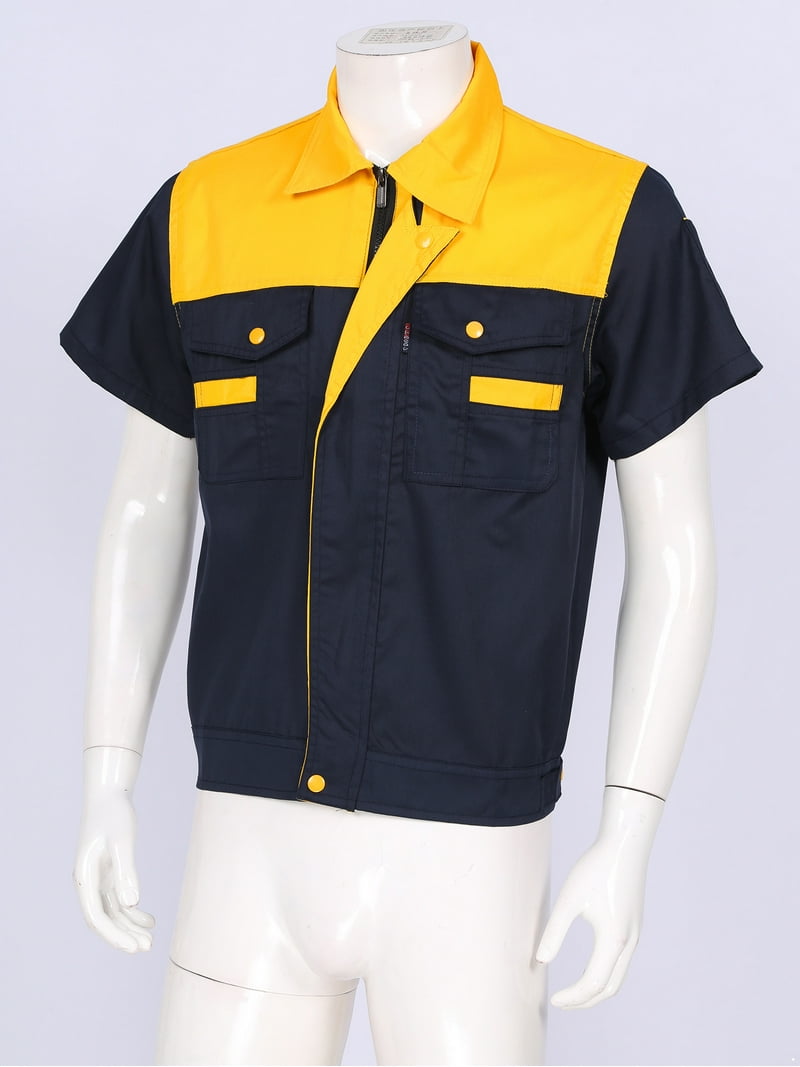 TiaoBug Mens Short Sleeve Basic Industrial Work Shirt Color Block