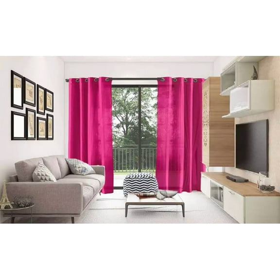 2 PANEL MIRA  SOLID HOT PINK SEMI SHEER WINDOW FAUX SILK ANTIQUE BRONZE GROMMETS CURTAIN DRAPES 55 WIDE X 95" LENGTH