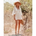 thumbnail image 3 of Women's Lace Crochet Romper Dress,Batwing Sleeve Backless Ruffle Dresses,Buttons Down Swing Beach Dress, 3 of 10