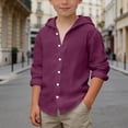thumbnail image 2 of PRfgtbd Boys Shirts Kids Summer Hooded Shirt Long Sleeve Button Down Shirts Beach Tops Soft Breathable Solid Color Casual Wear Classic Versatile Wear, 2 of 5