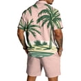 thumbnail image 4 of Sewkxo Hawaii Men 2 Piece Outfit Short Sleeve Lapel Collar Button Down Hawaii Shirt Drawstrings Beach Shorts Tropical Beach Casual Outfit with Pockets,Watermelon Red S, 4 of 6