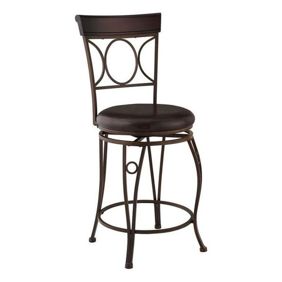 Pemberly Row 24" Iron Metal & Faux Leather Counter Stool in Bronze/Brown