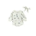 thumbnail image 1 of Qiylii Baby Girls Floral Romper Long Sleeve Round Neck Bodysuit + Headband, 1 of 6