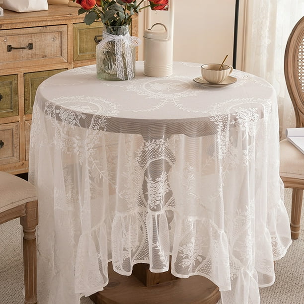 Fiudx Mantel de Encaje, Diseño Redondo de Encaje Exquisito, Elegante Mantelería para Decoración Del Hogar, Tela Lavable a Máquina de Fácil Cuidado, Ideal para Fiestas, Eventos Familiares y Decoración