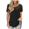 thumbnail image 2 of CAMERIARI Splicing Short Sleeve Round Neckline Tshirts Shirts for Women, Size S-5XL, Big&Tall, Black, Women Fashion Lace Solid Splicing O-Neck Short Sleeve T-Shirt Blouse Tops, 2 of 3