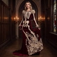 thumbnail image 5 of Women's Halloween Skeleton Costume, Gothic Witch Dress with Long Sleeves and Round Neck, Medieval Renaissance Cosplay Dress for Halloween Party, Costume Events & Themed Parties, 5 of 7
