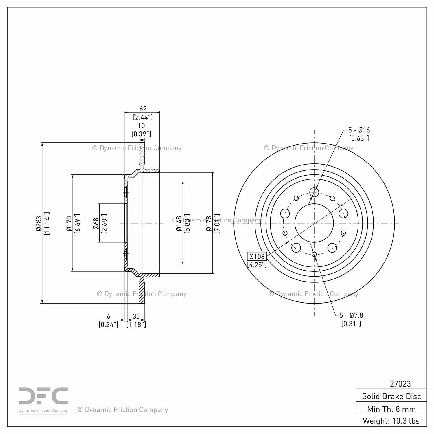 Rear Dynamic Friction Company Disc Brake Rotor 600-27023 (1) For 1998-2000 Volvo V70, 1999-2000 Volvo S70
