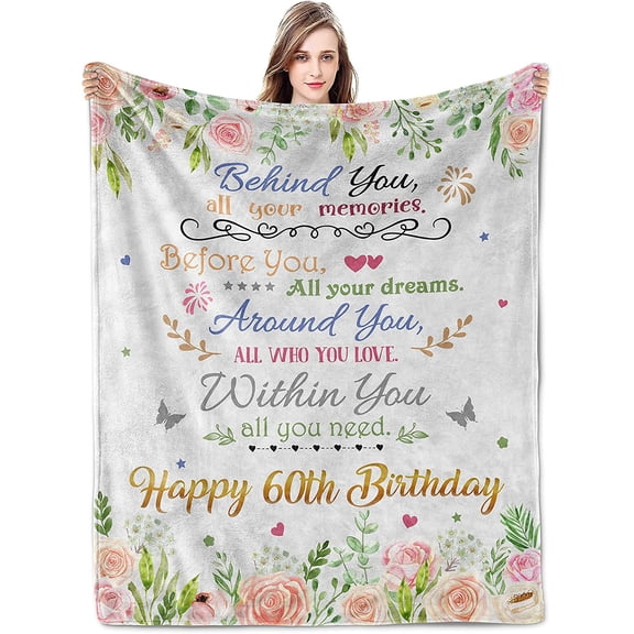 LHSHID 60th Birthday Gifts Happy 60th Birthday Decorations Ideas for Women Men Birthday Gifts for 60 Year Old Grandpa Grandma Friend 60th Birthday Decor Throw Blanket 30x40in