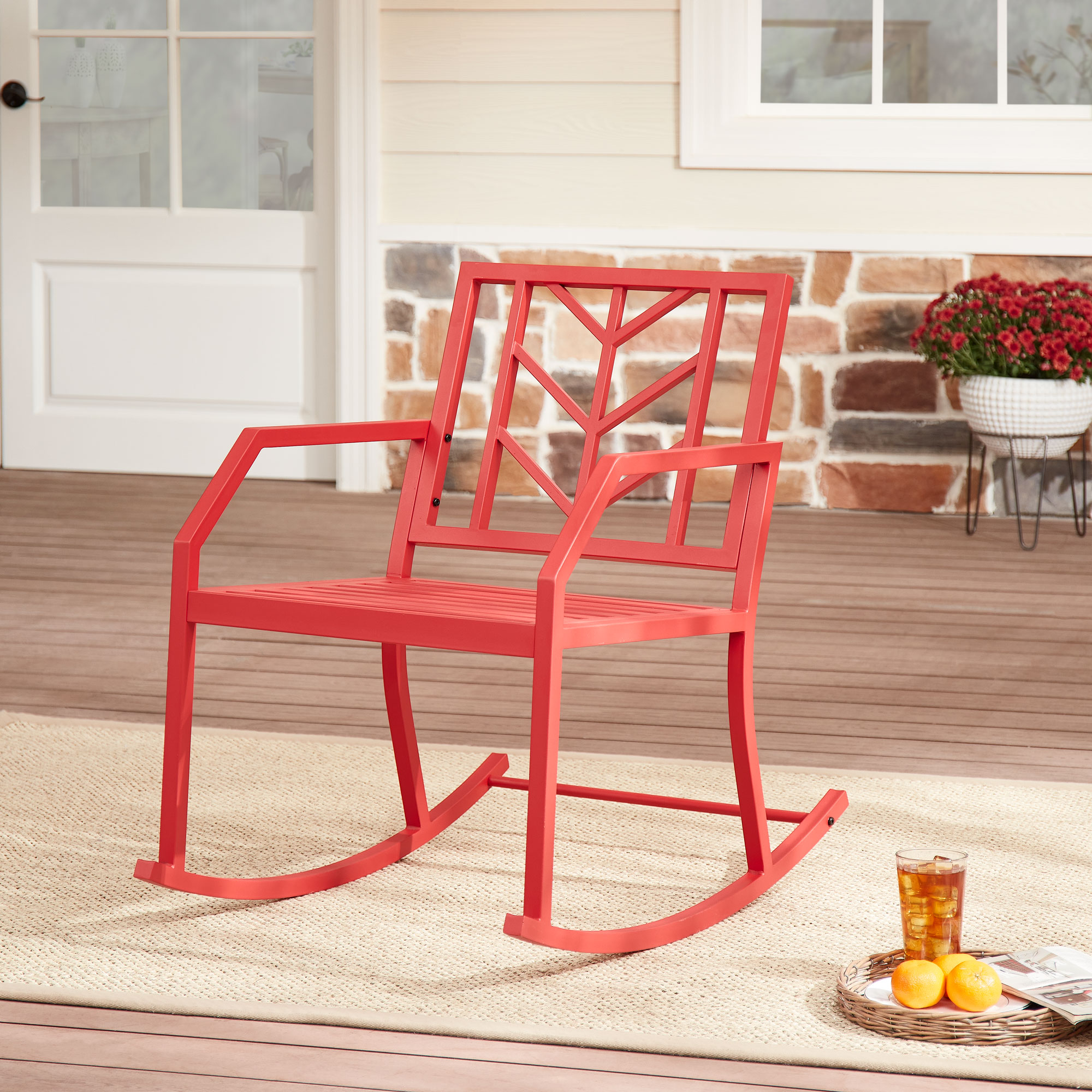 Mainstays Evry Bell Outdoor Metal Rocking Chair, Red