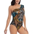 thumbnail image 3 of Sikiie Coffee-Drinking Skull Print Women One Piece Swimsuits Tummy Control One Shoulder Bathing Suits Ruffle Swimwear, From S to XXL-Medium, 3 of 6
