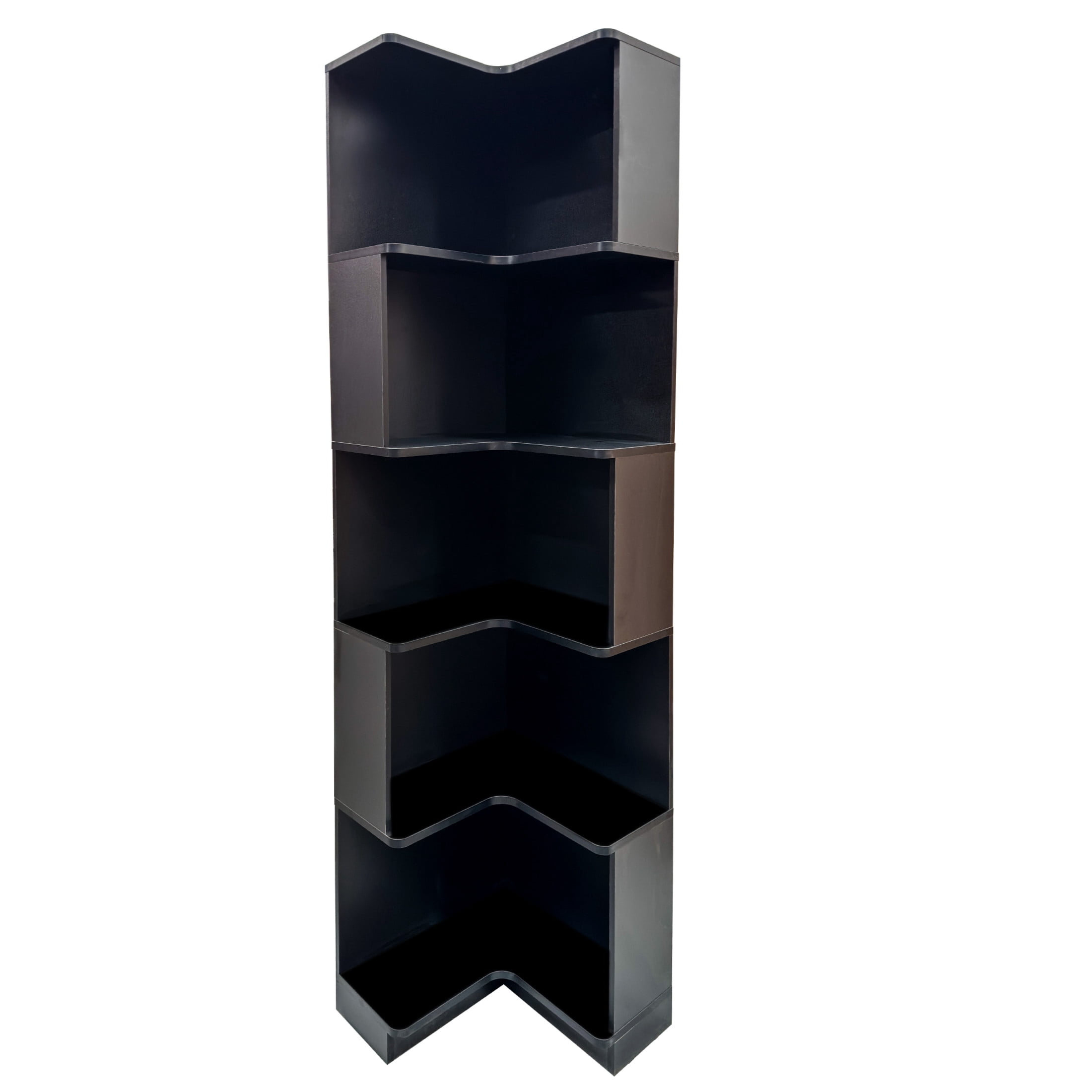 Noble House 68.9" Corner Bookshelf, 5-Tier L-Shaped Bookcase with Baffle & LED Lights, Space-Saving Design, Black
