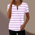 thumbnail image 2 of Guluxicc V Neck T Shirts for Women Short Sleeve Stripe Printed Half Zipper Cozy Fit Tops Spring Summer Womens Shirts, 2 of 6
