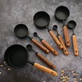 thumbnail image 6 of 8 pieces Black Measuring Cups Set and Measuring Spoons Set with Scale, Wooden Handle Stainless Steel Dry & Liquid Measuring Cup for Cooking Baking, 6 of 9