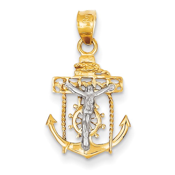 14k Twotone Mariners Cross Pendant