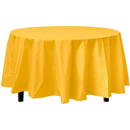 

Bulk Premium Plastic Disposable 84 inch Round Tablecloth Yellow Round Table Covers - 12 Pack