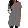 thumbnail image 2 of Long Tops for Women wear with Leggings Square Neck Short Sleeve Loose Fit Tunic Tee Shirt with Pockets (L, Gray), 2 of 3