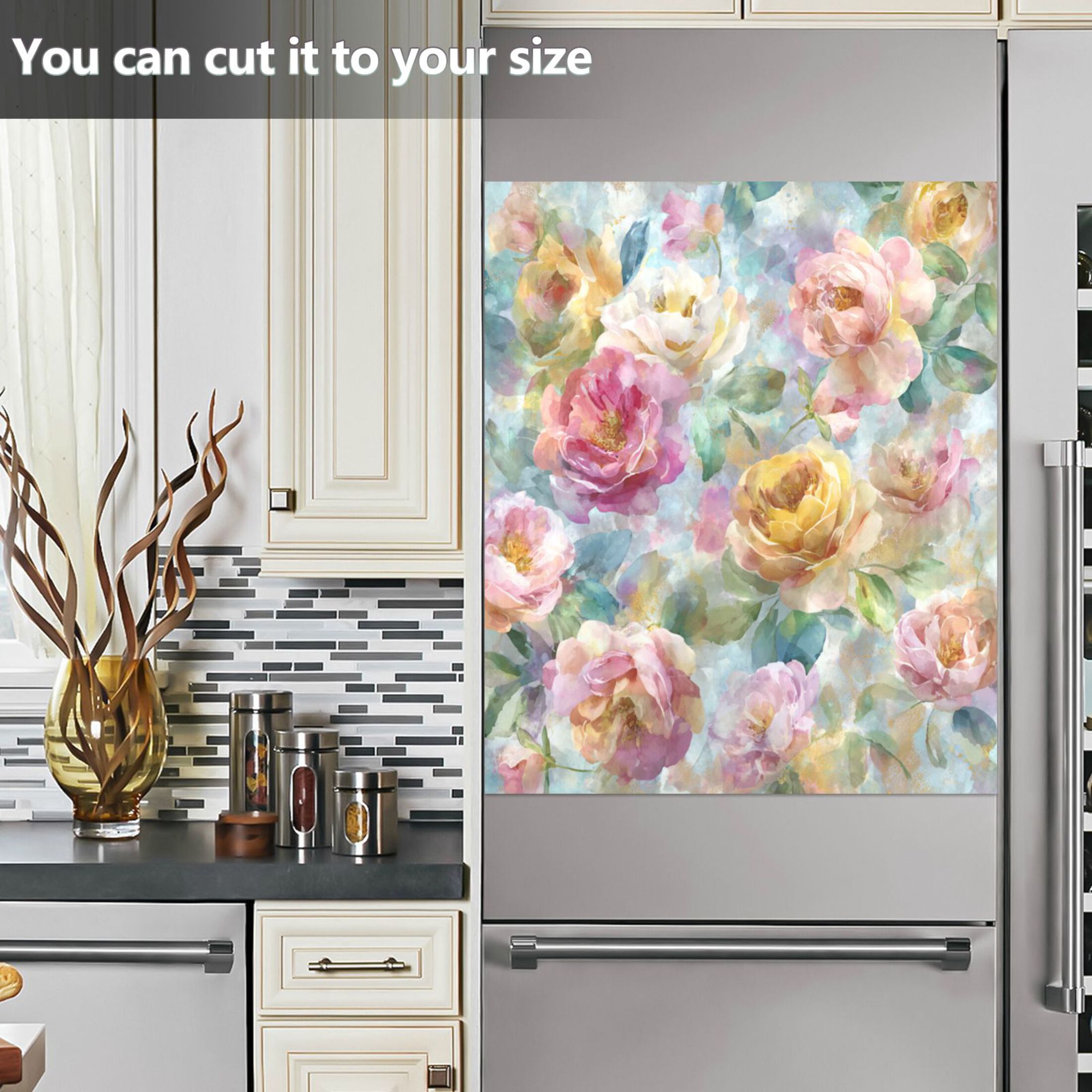 Dishwasher Magnetic Refrigerator Magnet Cover Sticker Home Decorative 23"x26" Fantasy Peonies and Roses