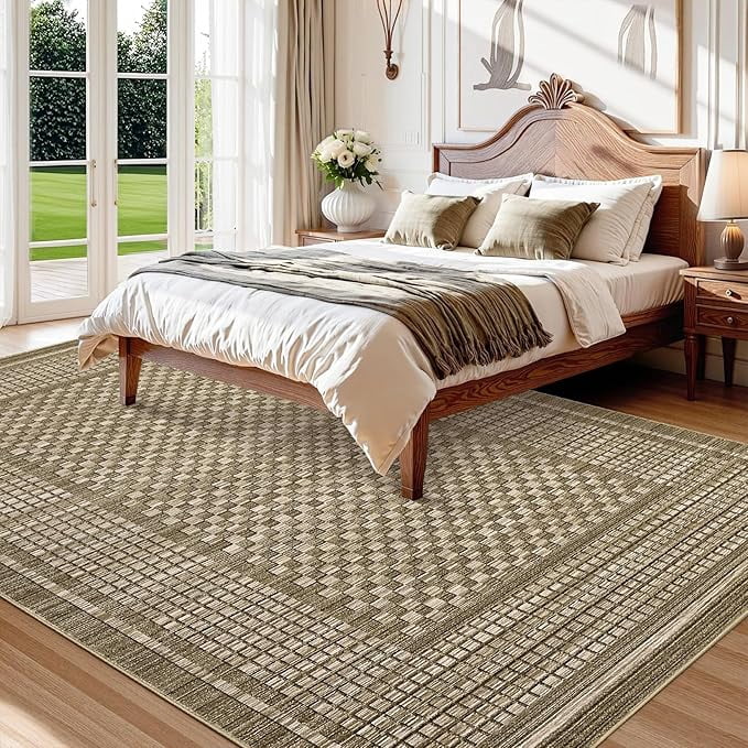 Large Living Room Area Rug 8x10 - Machine Washable Modern Rugs Boho Neutral Rug Non Slip Non-Shedding Low Pile Farmhouse Carpet for Bedroom Nursery Classroom Dorm 8'x10' Brown